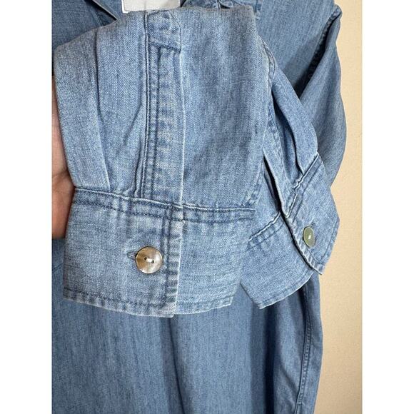 Rails Chambray Fringe Raw Hem Bowery Shirt Casual Oversized Large Long Sleeve - Picture 5 of 11